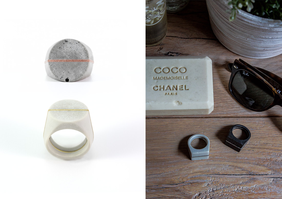Solid Collection rings concrete anelli cemento argento studio pastina per Colla Fine Concrete Jewelry