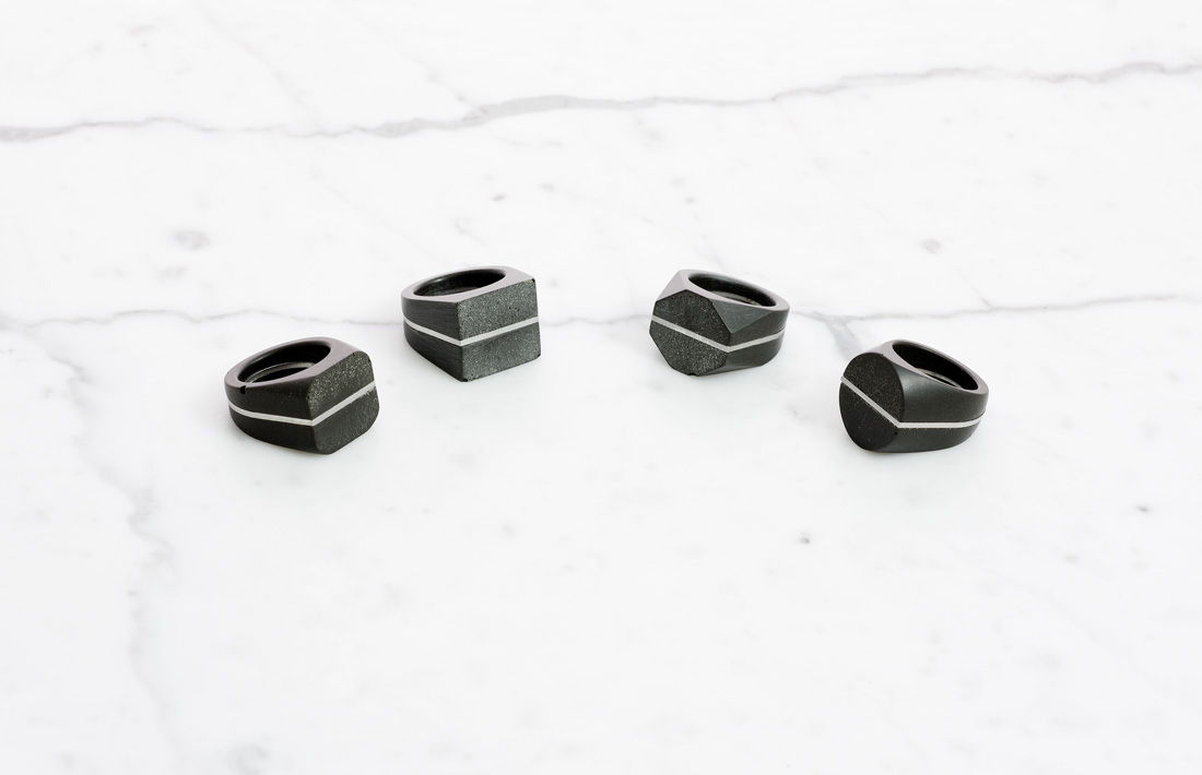 Solid Collection rings concrete anelli cemento argento studio pastina per Colla Fine Concrete Jewelry