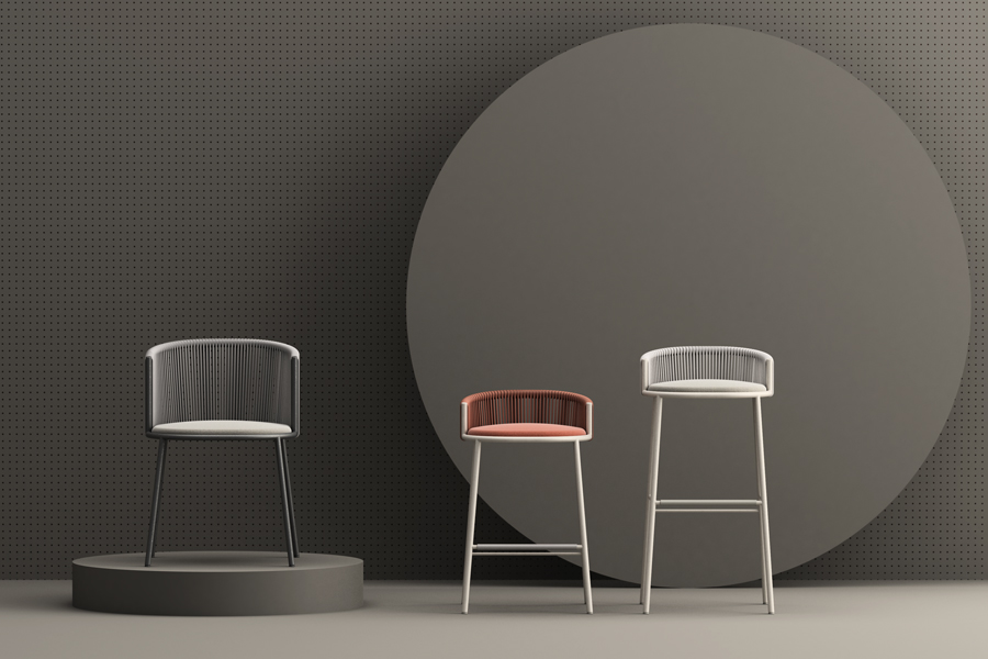 Millie outdoor collection chair and stool designed by Studio Pastina for Chairs & More