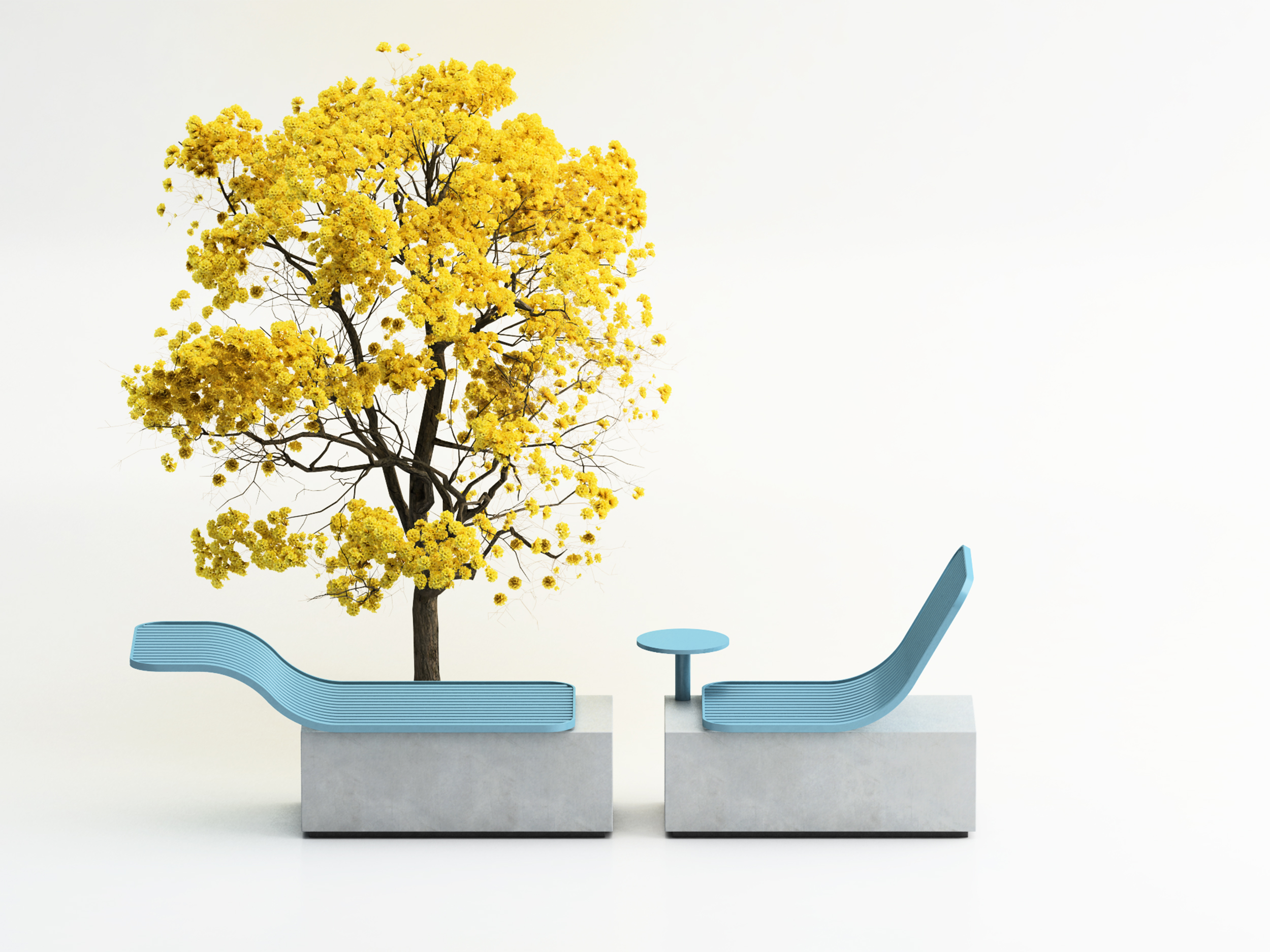 Plint outdoor benches and chaise longues collection designed by Pastina for Punto Design concrete steel